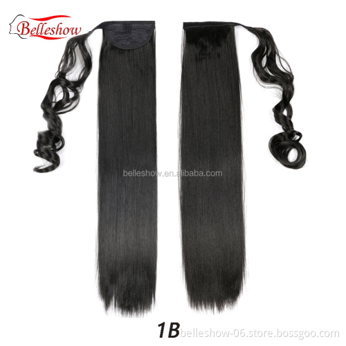 Hot sell Wholesale Available Ombre Mixed Color Straight Synthetic Ponytail Wrap Around Magic Paste Ponytail